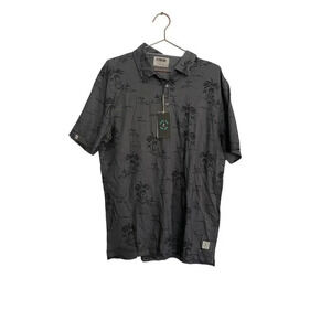 LinkSoul Men's Gray Short Sleeve Print Button Up Hawaiian Polo Shirt Size Large